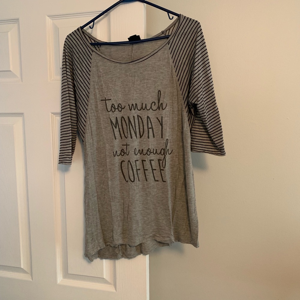 Daytrip brand gray shirt “Too Much Monday”stripe L